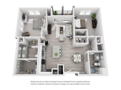 Floor plan for 2 beds, 2 baths, 1258 sqft